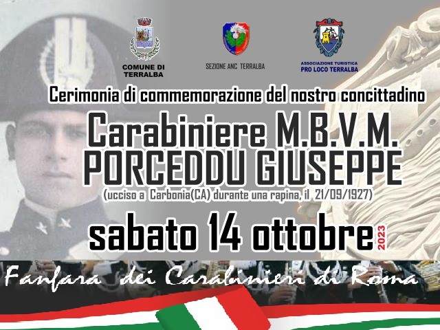 Terralba, sabato 14 ottobre 2023 - Cerimonia di commemorazione del Carabiniere Porceddu Giuseppe. 