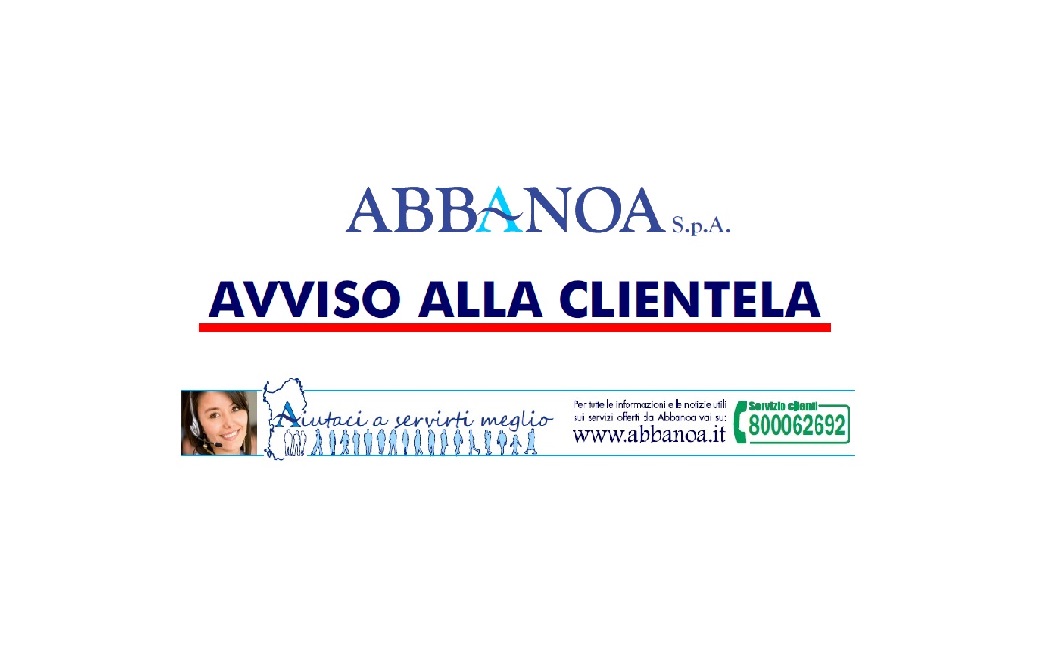 Abbanoa - Avviso alla cittadinanza: disguidi alla consegna a domicilio delle fatture, ristampa di tutte le bollette.